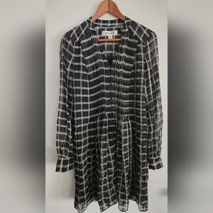 Diane von Furstenberg Shirt Dress Size 4 100% Silk Plaid Chiffon Relaxed